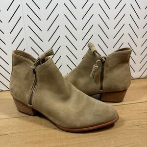Hush Puppies Sierra Women Tan Suede Ankle Boots Side Zip Bootie Size‎ 8.5